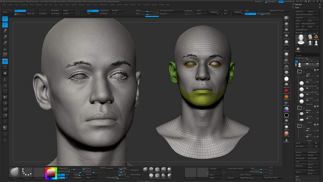 Realistic head sculpt in Zbrush